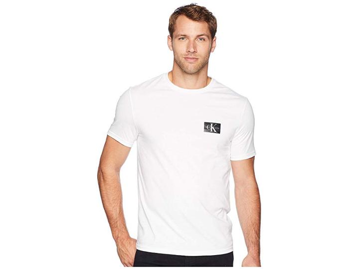 Calvin Klein Jeans Monogram Embroidery Crew Neck Tee (brilliant White) Men's T Shirt