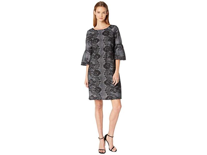 Gabby Skye Bonded Lace Pattern Dress (black/ivory/green) Women's Dress