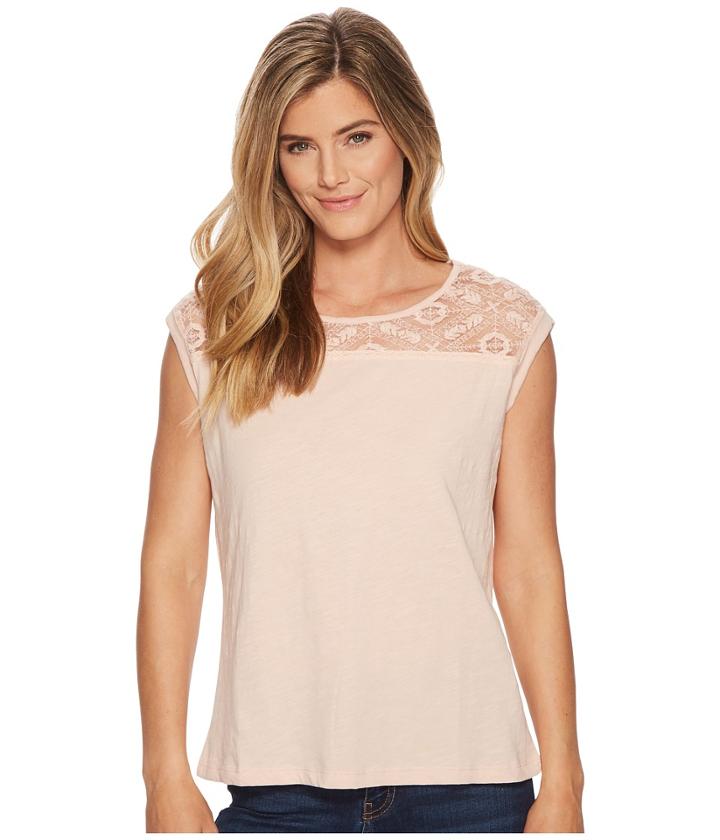 Tribal Cap Sleeve Top With Lace Neck Detail (camelia) Women's Clothing