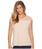 Tribal Cap Sleeve Top With Lace Neck Detail (camelia) Women's Clothing