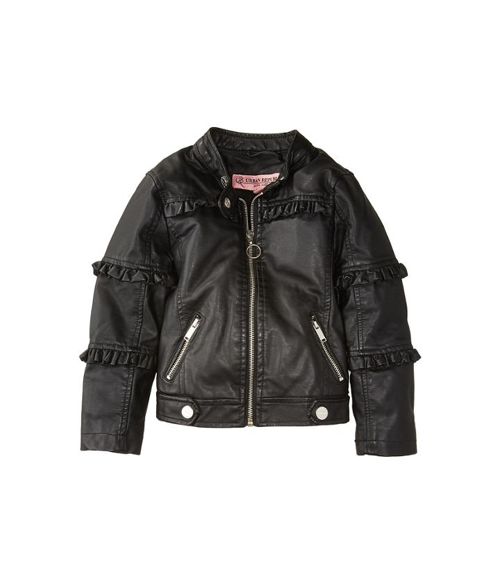 Urban Republic Kids Bella Faux Leather Ruffle Jacket (little Kids/big Kids) (black) Girl's Jacket