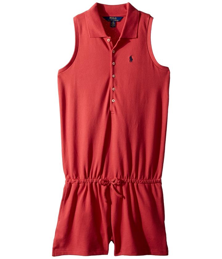 Polo Ralph Lauren Kids Stretch Cotton Mesh Romper (little Kids/big Kids) (nantucket Red) Girl's Jumpsuit & Rompers One Piece