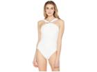 Michael Michael Kors Iconic Solids Logo Bar High Neck One-piece Swimsuit W/ Removable Soft Cups (white) Women's Swimsuits One Piece
