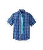 Tommy Hilfiger Kids Short Sleeve Plaid Shirt W/ Tie (big Kids) (regatta Blue) Boy's Clothing