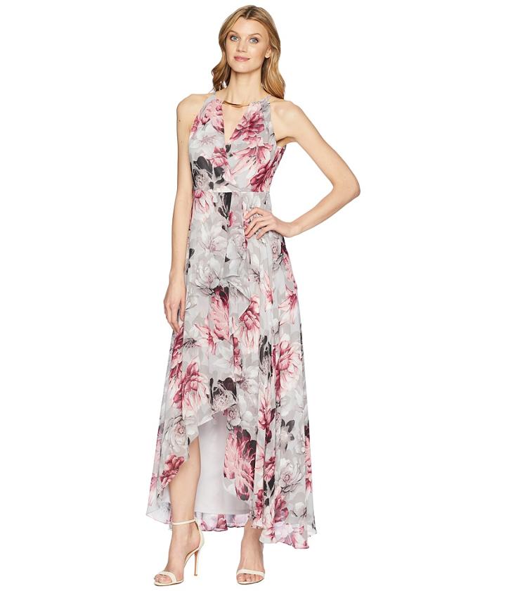 Sangria Printed Halter Maxi Dress (grey/blossom) Women's Dress