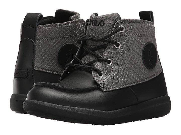 Polo Ralph Lauren Kids Ranger Sport (little Kid/big Kid) (black Burnished Leather W/grey Textured Nylon) Boy's Shoes
