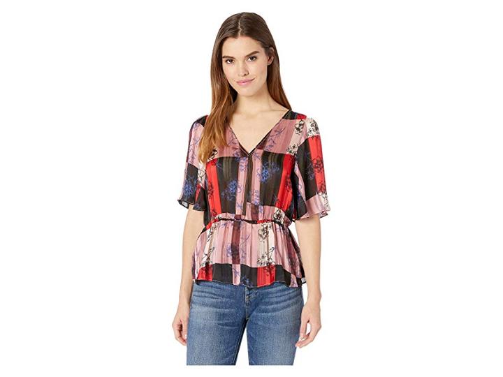 Bcbgeneration Twist Back Surplice Top (red/violet Combo) Women's Blouse