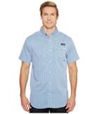 Columbia Super Harborside Slim Fit Short Sleeve Shirt (vivid Blue Micro Gingham) Men's Short Sleeve Button Up