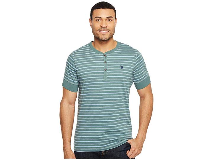 U.s. Polo Assn. Striped Short Sleeve Henley Classic Fit T-shirt (beach Pine) Men's T Shirt