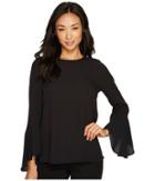 Vince Camuto Specialty Size Petite Flared Sleeve Crew Neck Blouse (rich Black) Women's Blouse