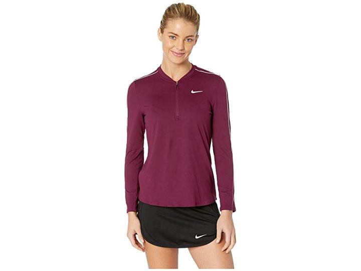 Nike Court Dry Top Long Sleeve 1/2 Zip (bordeaux/white/white/bordeaux) Women's Clothing