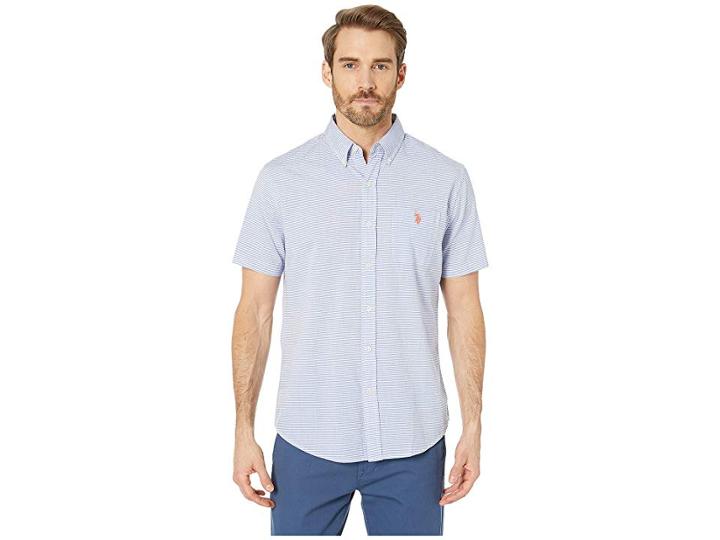U.s. Polo Assn. Horizontal Slub Stripe Button Down (wedding Blue) Men's Clothing