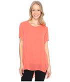 Vince Camuto Short Sleeve Crew Neck Chiffon Overlay Blouse (coral Passion) Women's Blouse
