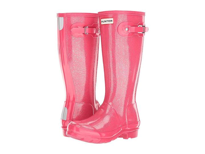 Hunter Kids Original Glitter Rain Boots (little Kid/big Kid) (mosse Pink) Kids Shoes