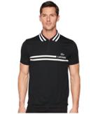 Lacoste Short Sleeve Pique Ultra Dry Fine Stripe W/ Jacquard Collar Zip Front Placket (black/white) Men's Short Sleeve Pullover