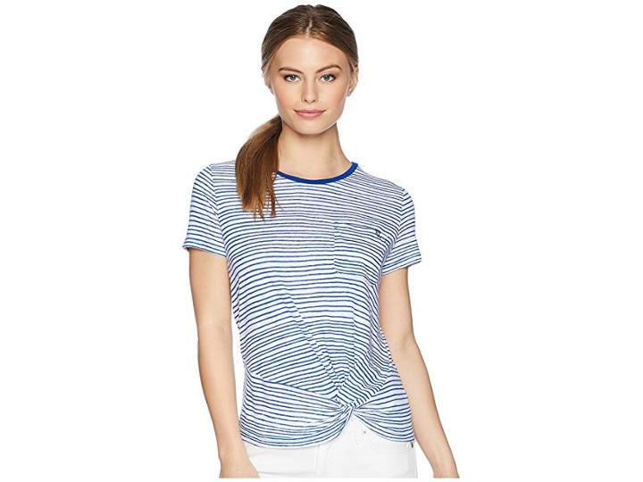Lauren Ralph Lauren Petite Twist-front T-shirt (soft White/mosaic Blue) Women's Clothing