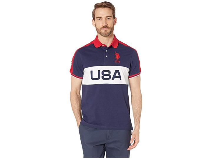 U.s. Polo Assn. Color Block Usa Pique Polo (classic Navy) Men's Clothing