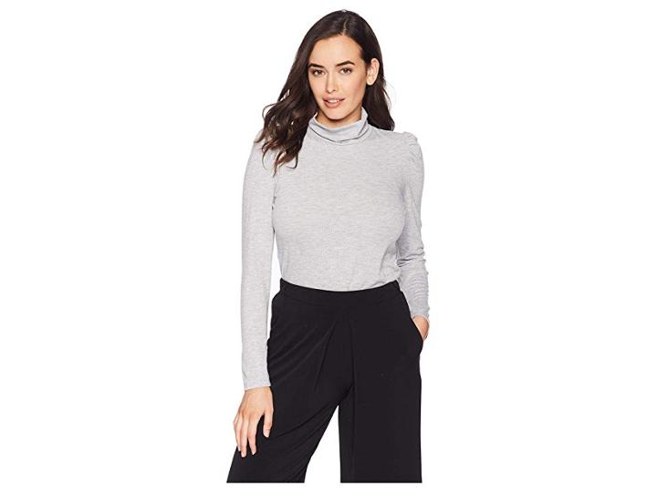 Vince Camuto Long Sleeve Turtleneck Knit Jersey Top (light Heather Grey) Women's Clothing
