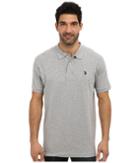 U.s. Polo Assn. Solid Interlock Short Sleeve Polo (heather Gray/classic Navy) Men's Short Sleeve Pullover