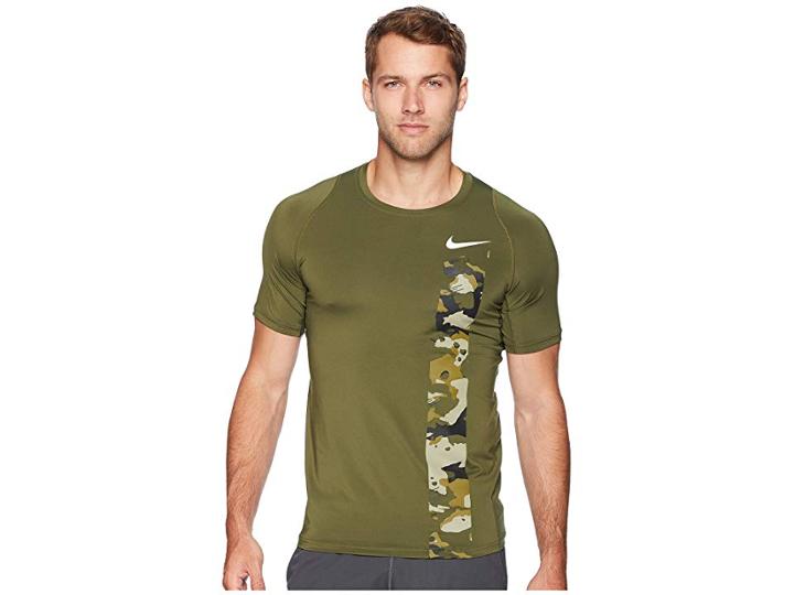 Nike Pro Top Short Sleeve Fitted 2l Camo (olive Canvas/white) Men's Clothing