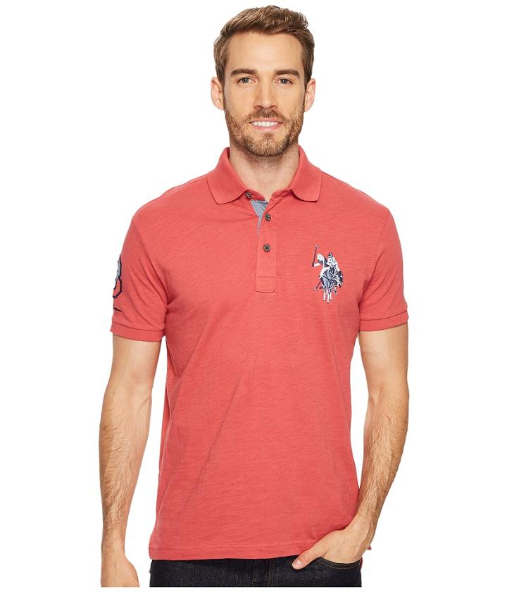 U.s. Polo Assn. Slim Fit Solid Short Sleeve Jersey Polo Shirt (brandy Apple) Men's Short Sleeve Pullover