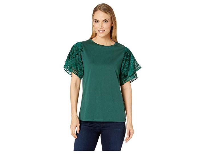 Michael Michael Kors Velvet Flutter Sleeve Tee (dark Emerald) Women's T Shirt