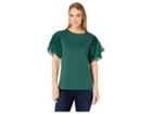 Michael Michael Kors Velvet Flutter Sleeve Tee (dark Emerald) Women's T Shirt