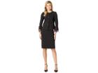 Tahari By Asl Round Neck Jeweled Front Snap Feather Cuff Skirt Suit (black) Women's Suits Sets