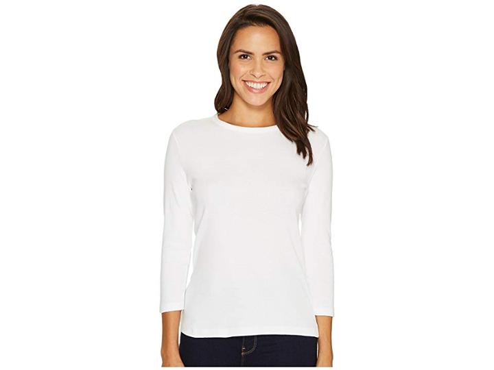 Lilla P 3/4 Sleeve Crew Neck (white) Women's Clothing