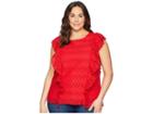 Lauren Ralph Lauren Plus Size Diamond Eyelet Ruffle Sleeve Top (lipstick Red) Women's Clothing