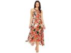 Sangria Floral Print Keyhole Crinkle Maxi (hot Red) Women's Dress