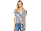 Michael Stars Rivera Stripe Soft V-neck Top With Front Tie (white) Women's Clothing