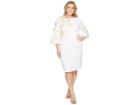 Tahari By Asl Plus Size Embroidered Floral Sheath Dress (white/citron/green) Women's Dress