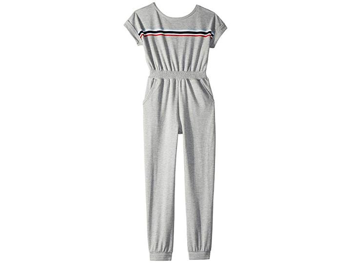 Maddie By Maddie Ziegler Short Sleeve Jumpsuit With Stripe (big Kids) (grey) Girl's Jumpsuit & Rompers One Piece