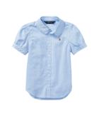 Polo Ralph Lauren Kids Solid Oxford Shirt (little Kids) (blue Hyacinth/pink Multi Pony Player) Girl's Short Sleeve Button Up
