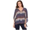 Roper 1385 Border Print Rayon V-neck Poncho (blue) Women's Coat