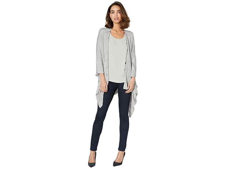 Calvin Klein Knit Shadow Stripe Shawl (heather Mid Grey) Women's Clothing