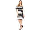 Halston Heritage Off Shoulder Flounce Sleeve Striped Dress (black/cream Stripe) Women's Dress