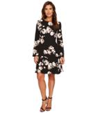 Ellen Tracy Cloque Long Sleeve Flounce Dress (brushstroke Multi) Women's Dress