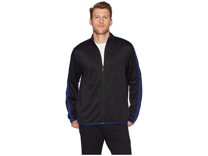 Perry Ellis Color Block Logo Full Zip Knit (black) Men's Long Sleeve Pullover