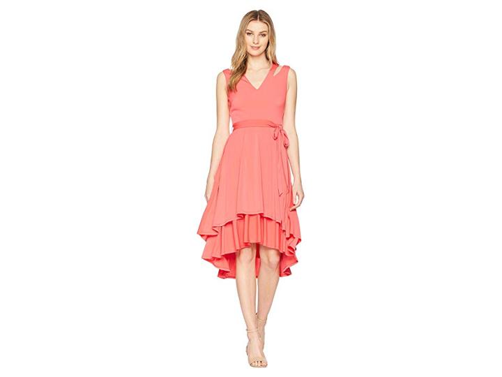 Vince Camuto Ity Split Shoulder High-low Dress With Double Tier (pink) Women's Dress