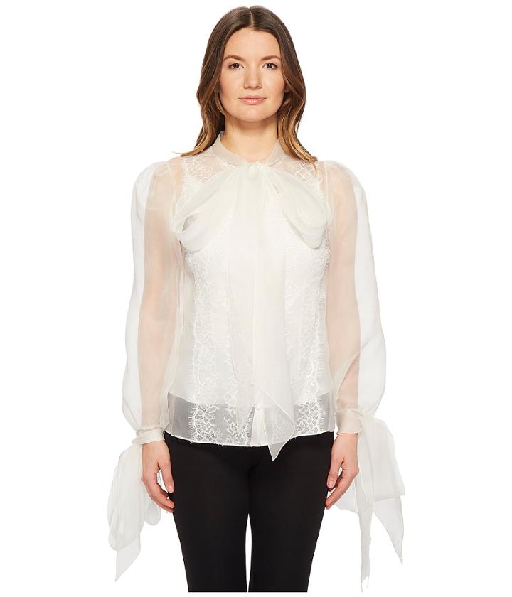 Marchesa Silk Organza Blouse W/ Bow Detail (ivory) Women's Blouse