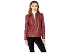 Cole Haan Faux Leather Ruffle Collar Jacket (ruby Red) Women's Coat