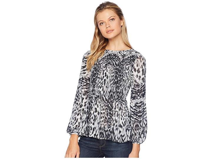 Eci Animal Print Smocked Top (black/grey) Women's Clothing