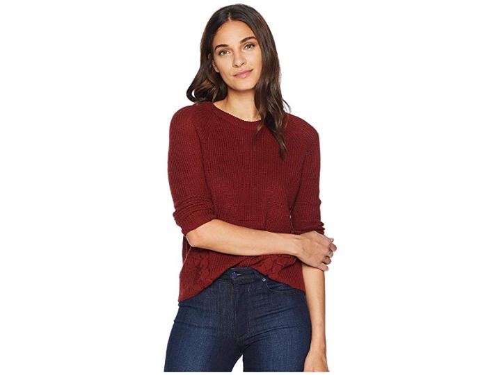 Pink Rose Scoop Neck Raglan Long Sleeve Sweater Pullover W/ Side Lace-up (cinnamon Rust) Women's Sweater