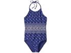Splendid Littles Boarder Stripe High Neck One-piece (big Kid) (navy) Girl's Swimsuits One Piece