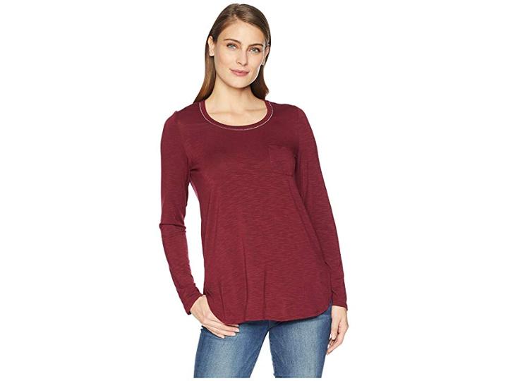 Tribal Long Sleeve Top With Chest Pocket (zinfandel) Women's Long Sleeve Pullover
