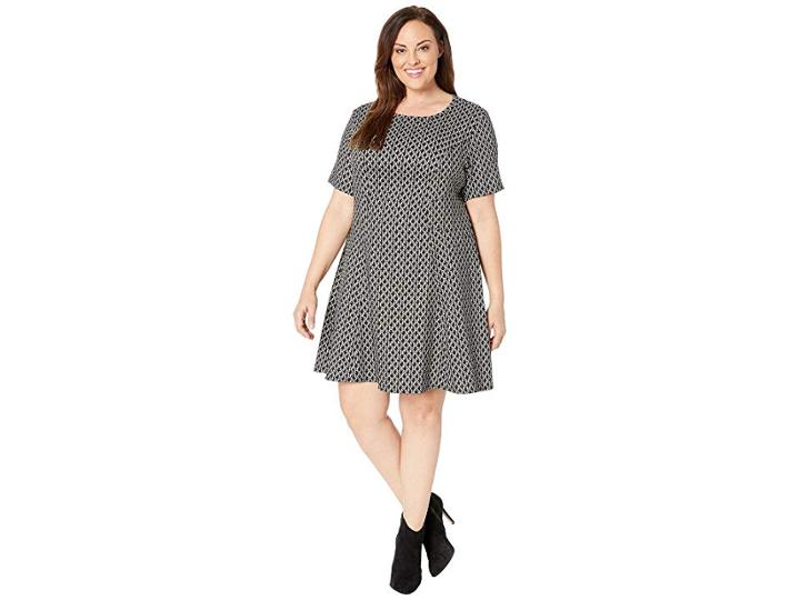 Karen Kane Plus Plus Size Short Sleeve Flare Hem Dress (black/white) Women's Dress