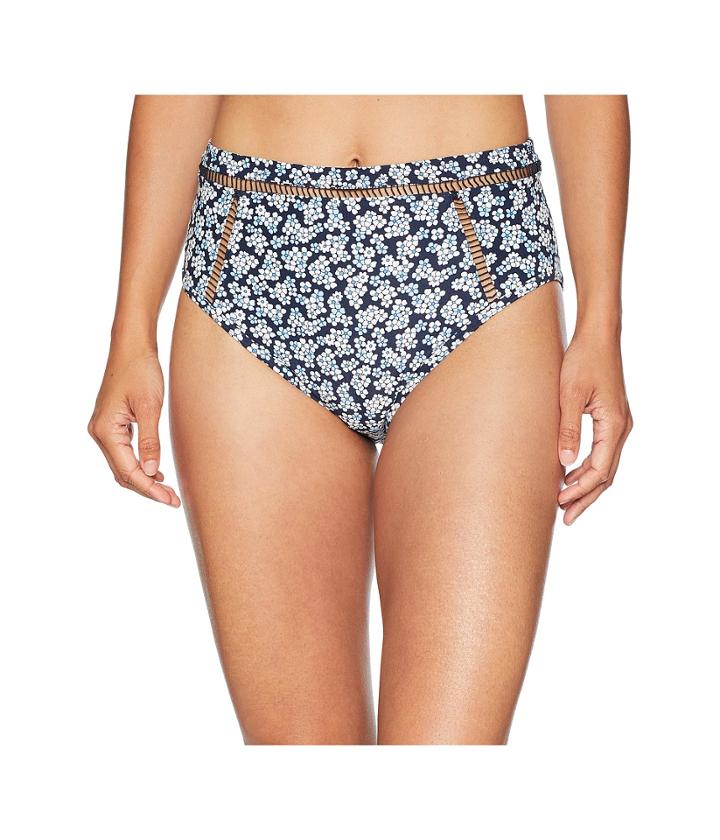 Michael Michael Kors High-waisted Bikini Bottoms W/ Ladder Insert (new Navy) Women's Swimwear