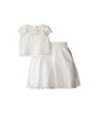 Us Angels Satin Lace Two-piece Popover Bolero Layered Skirt (little Kids) (ivory) Girl's Active Sets